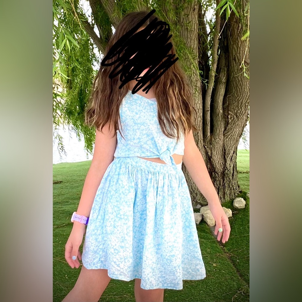 Nordstrom Girls Light Blue Floral Sleeveless Dress EUC